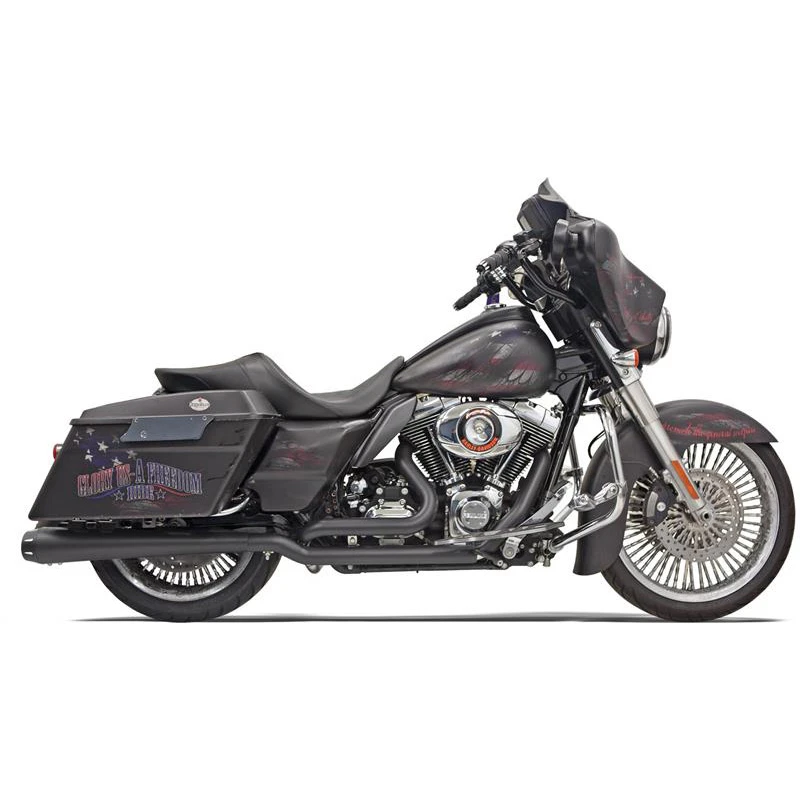 Bassani 1F66RB Black Stepped Down Under True-Duals, Megaphone For Harley Baggers '09-'16