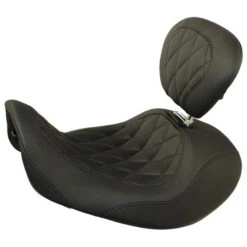 Mustang 79807 Wide Tripper Forward Solo Diamond Seat W/ Backrest For Harley Dyna '06-'17