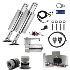 Platinum 8699-EBF+FRTP Polished Air Ride Bleed Feed Suspension Kit, Pucks EVO / Softail '84-'99